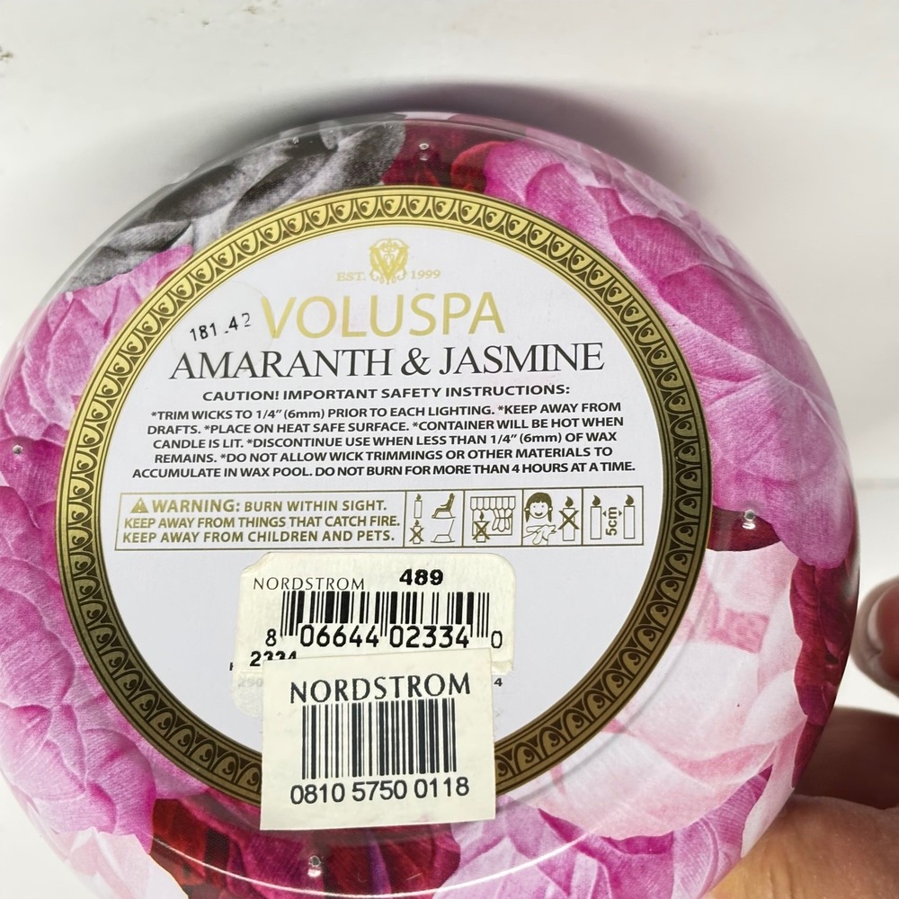 Voluspa Amaranth & Jasmine Candle 11oz 2 Wick Coconut Wax Blend Luxury Tin New - Picture 4 of 5